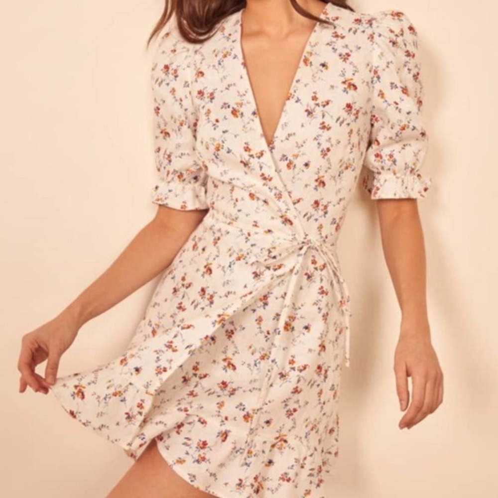 Reformation Carmelo linen White Floral Mini Dress XS